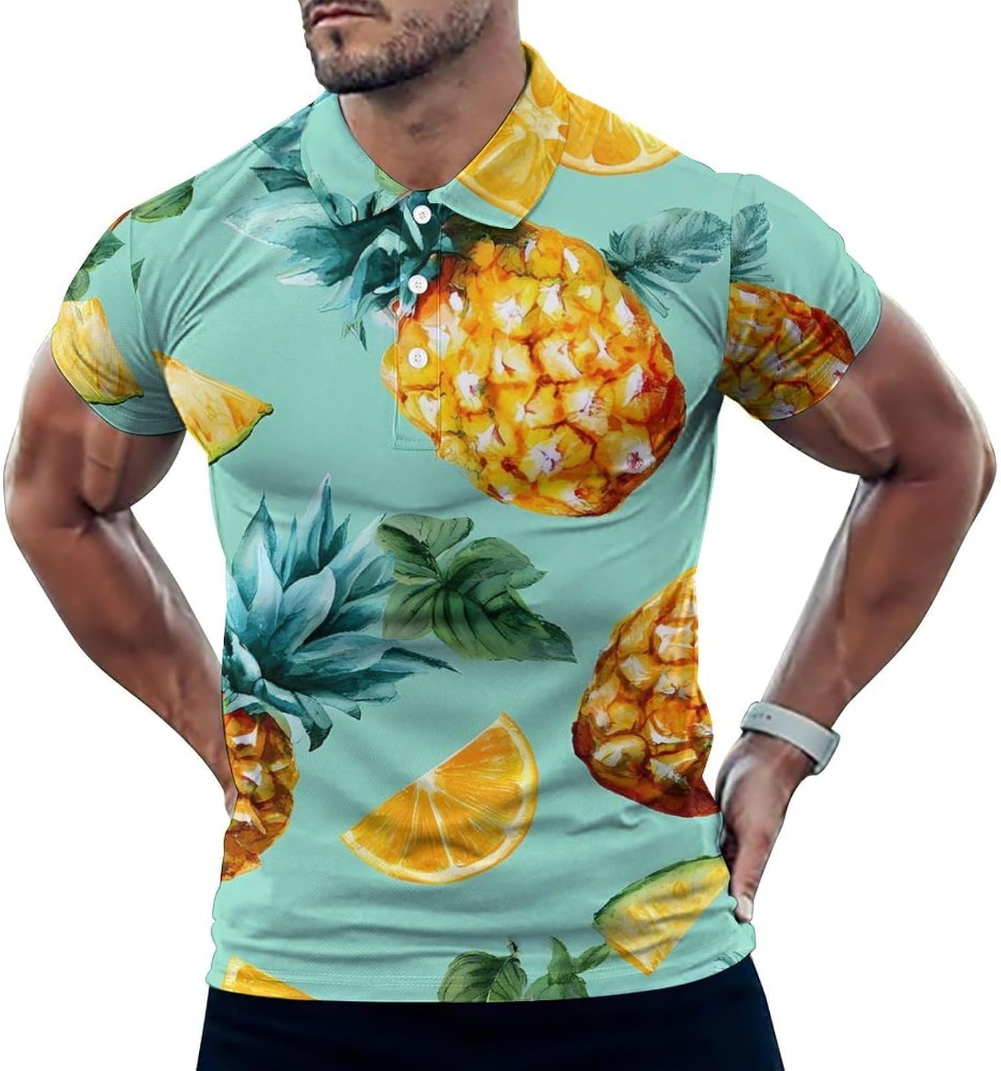 Pineapples Cut Fruit Golf Polo Shirts for Men Casual T Shirts 5X-Large