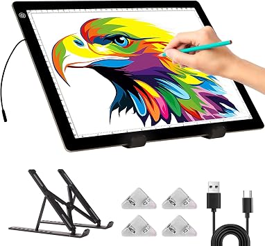A4 Light Pad - لوحة إضاءة للماس مع حامل ، صندوق إضاءة قابل للتخفيت من 3 مستويات من السطوع مع كابل من النوع C ، لوحة إضاءة LED فائقة الرقة ل Weeding Vinyl Draphing Diamond   
