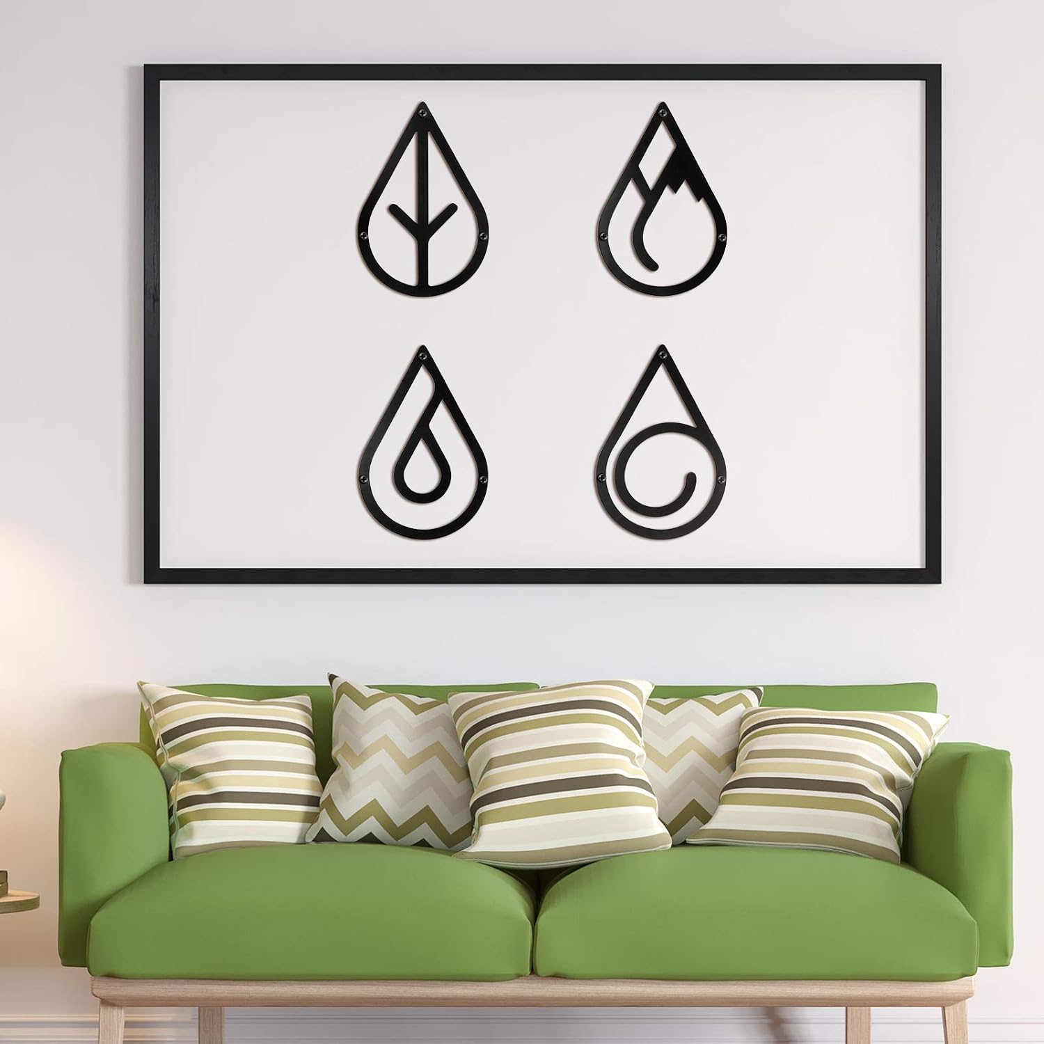 Yaocom Four Elements Metal Wall Art Black Metal Wall Decor Hanging Elements Metal Decorations for Living Room Bathroom Bedroom Wall Decor (12 x 8 Inch)