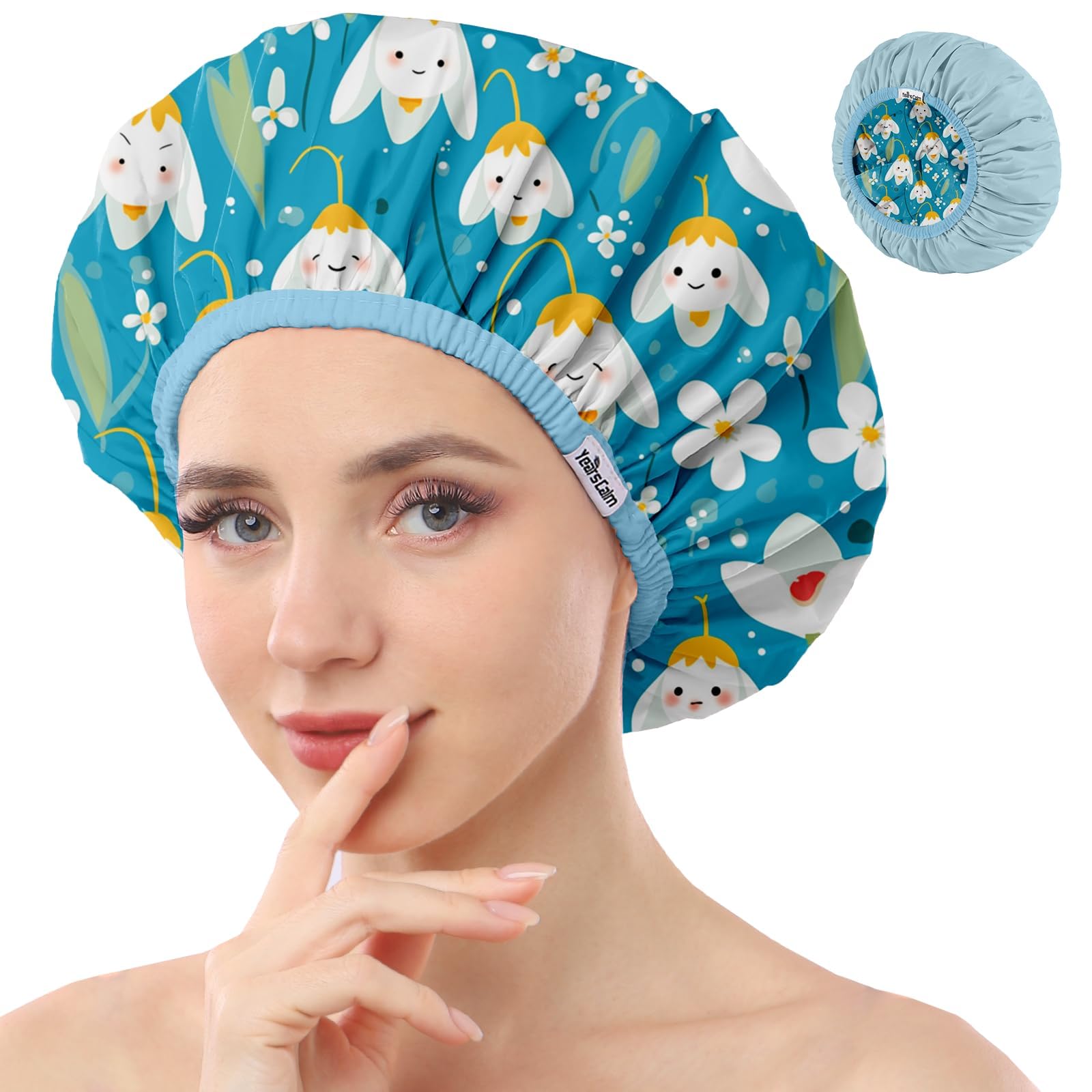 Years Calm Duschhauben für Frauen, wiederverwendbar, wasserdicht, Muster und einfarbig, zweilagiges Design für, schützt das Haar in der Dusche, Spa, Kochen, Reinigen und Reisen（Extra groß，Rosa.）