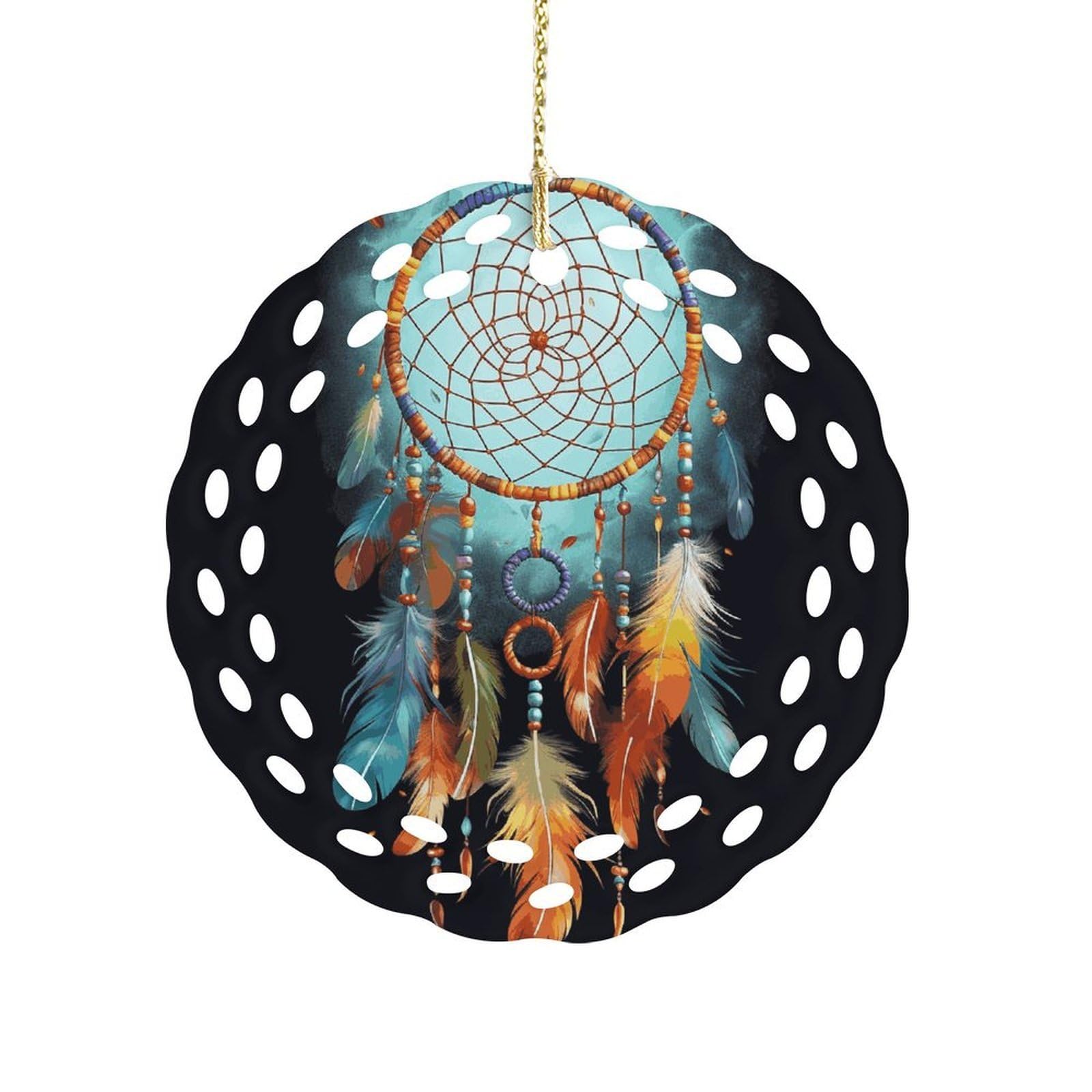 Fodpand Women's Style Feathers Dream Catcher Ceramic Ornament For Home Decor 3.2" Round Tree Decoration Christmas Ornaments For Men Double-Sided Design