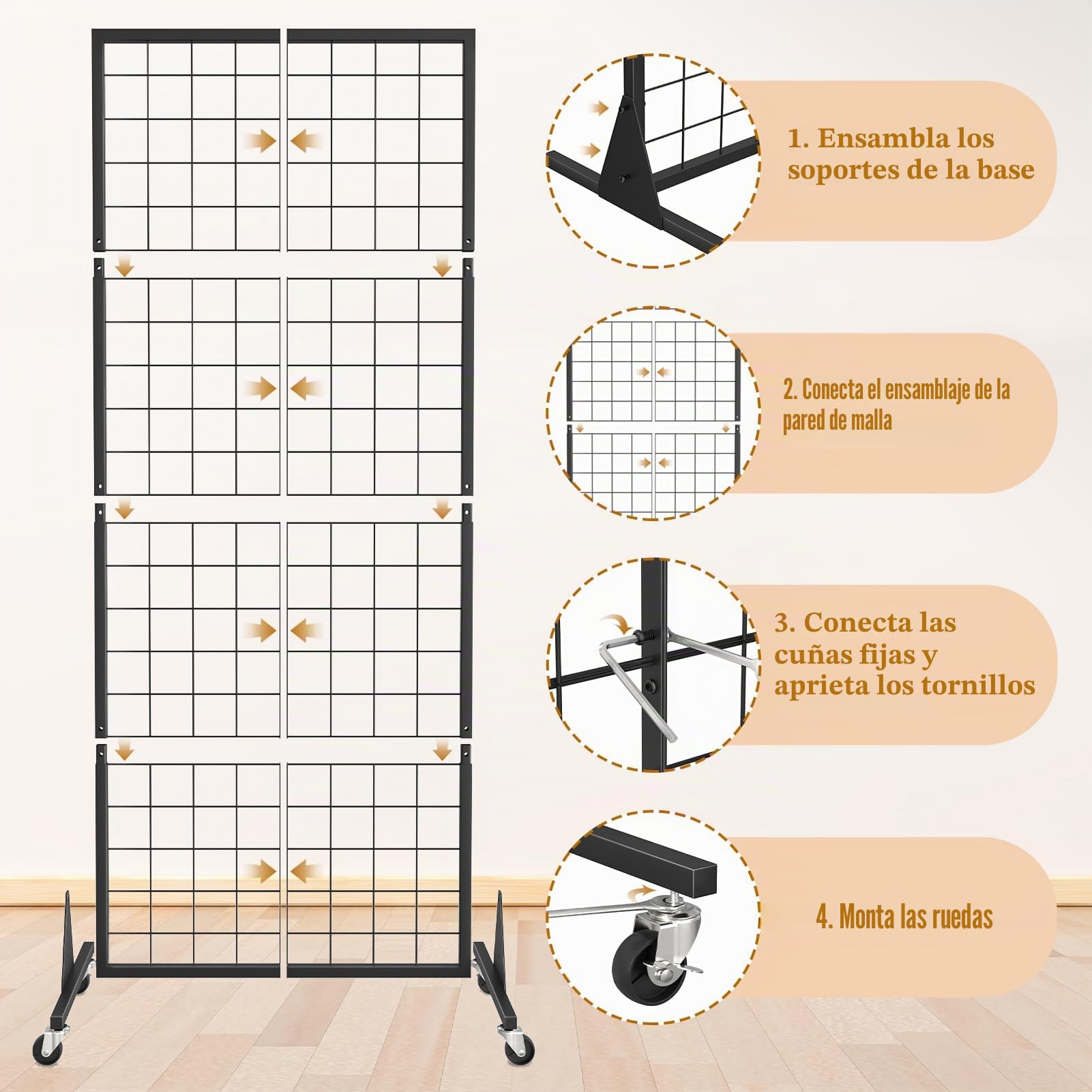 WELDUN Gridwall Expositor con Ruedas, Exposición Fotográfica de Metal con Ganchos, Paneles Móviles de Suelo y Paneles para Venta al por Menor
