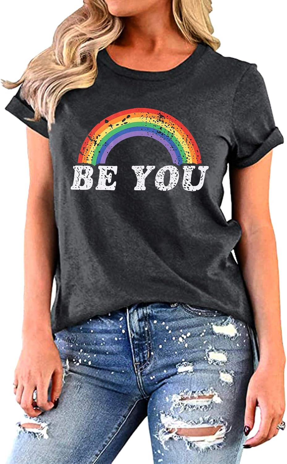 Miniatura 2 de Camisa de arco iris para mujer, camiseta de orgullo con estampado de arco iris, camisetas casuales de manga corta, Arco iris