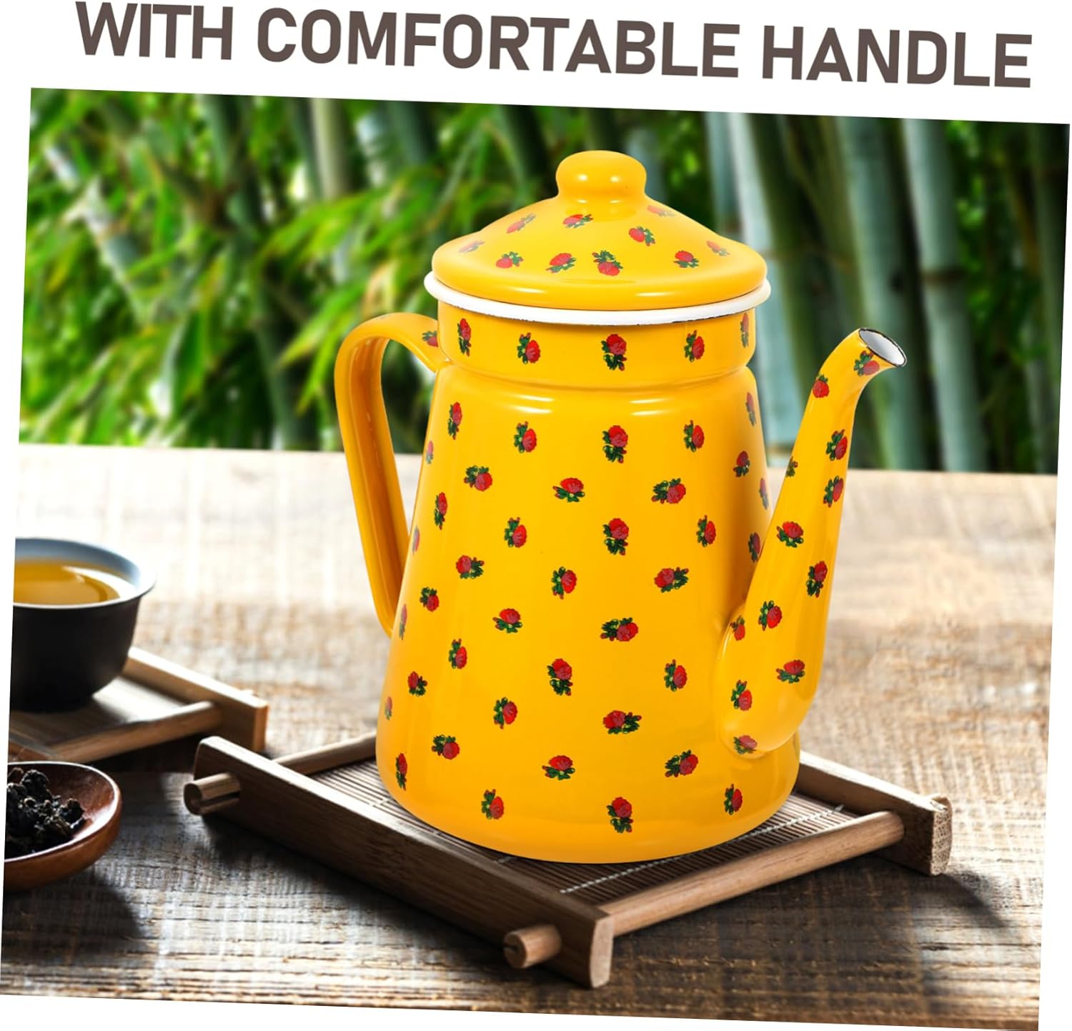 SOLUSTRE Vintage Enamel Coffee Pot with Handle Tea Kettle for Loose Tea Retro Water Pitcher for Camping Home Office Use Artistic Design Easy to Clean