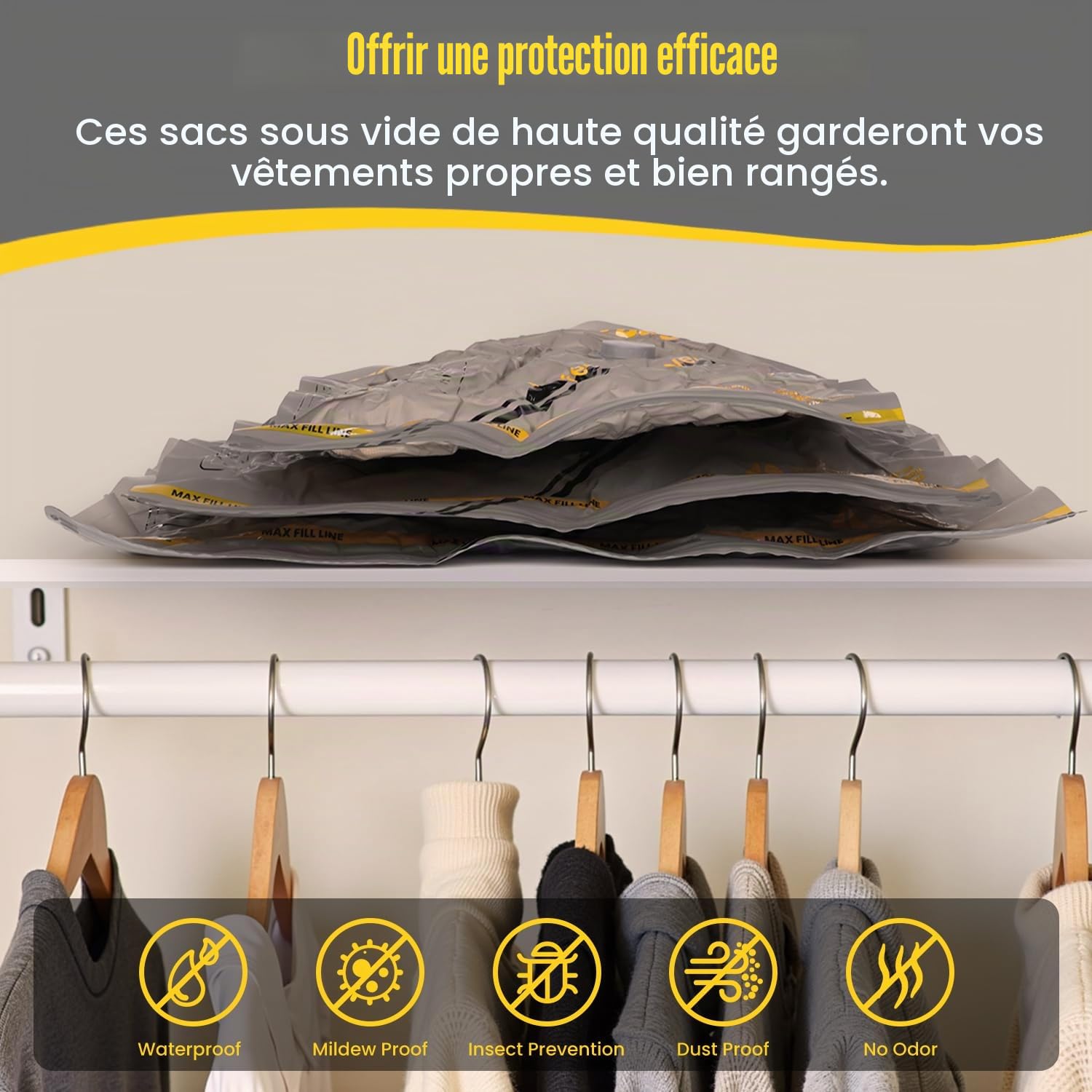 Sac Sous Vide Vetement avec Pompe Sans Fil, 15 Pièces Sac Compression Voyage (5*40x40cm, 5*40x50cm, 5*40x60cm), Gain de 80 % d'espace, Convient pour Les Valises de Voyage et Le Rangement à Domicile