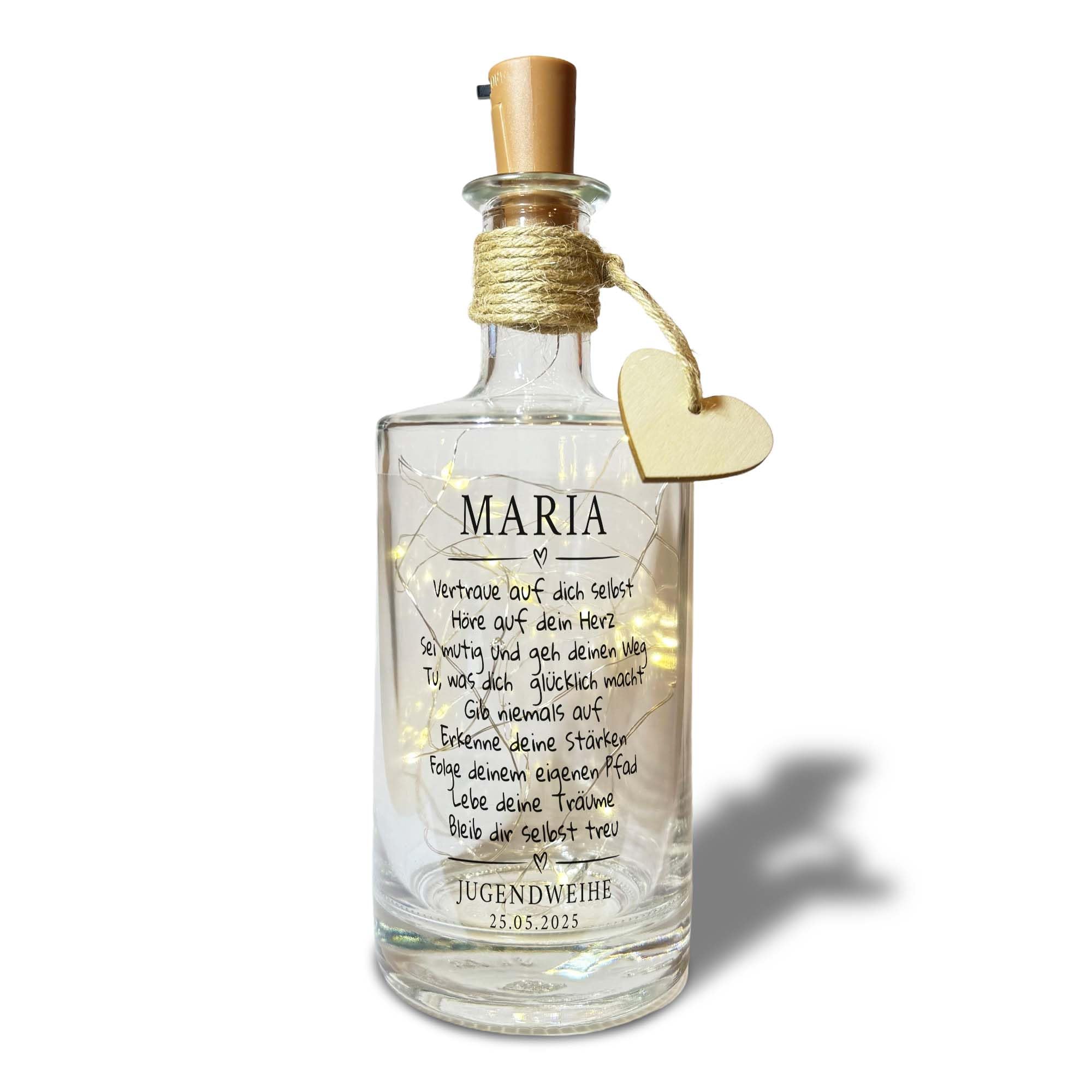 Yuweli Gastgeschenk Geldgeschenk Jugendweihe Geschenke Flaschenlicht zur Jugendweihe für Mädchen und Junge personalisiert mit Namen und Datum Geschenk LED Deko