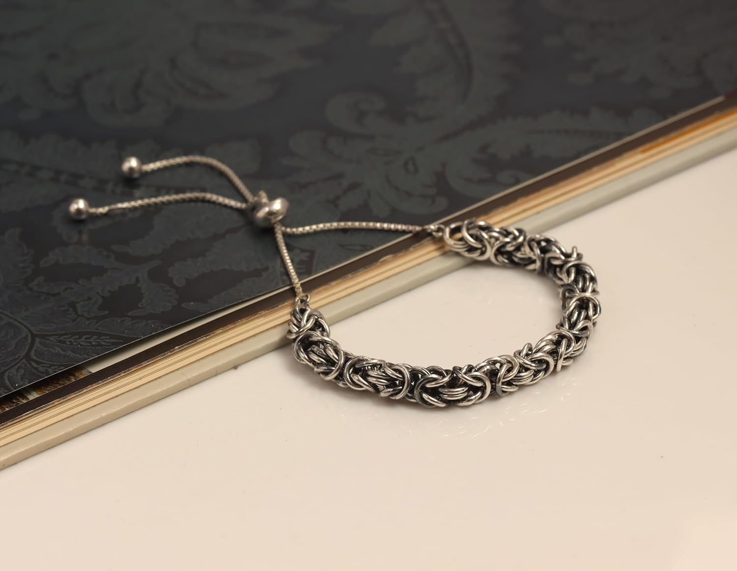 LeCalla 925 Sterling Silver Byzantine Bolo Bracelet for Women | Handmade Adjustable Sliding Bolo Link Chain Bracelet | Classic Italian Byzantine Jewelry