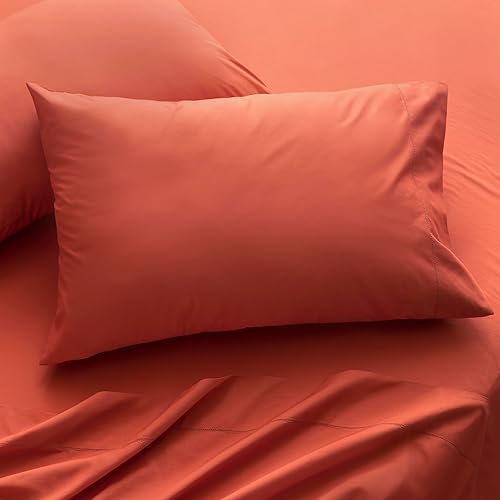 MARTHA STEWART Juego de sábanas de lujo California King, 4 piezas, 100% algodón orgánico sin OMG, 200 hilos, transpirable, suave, bolsillo profundo,