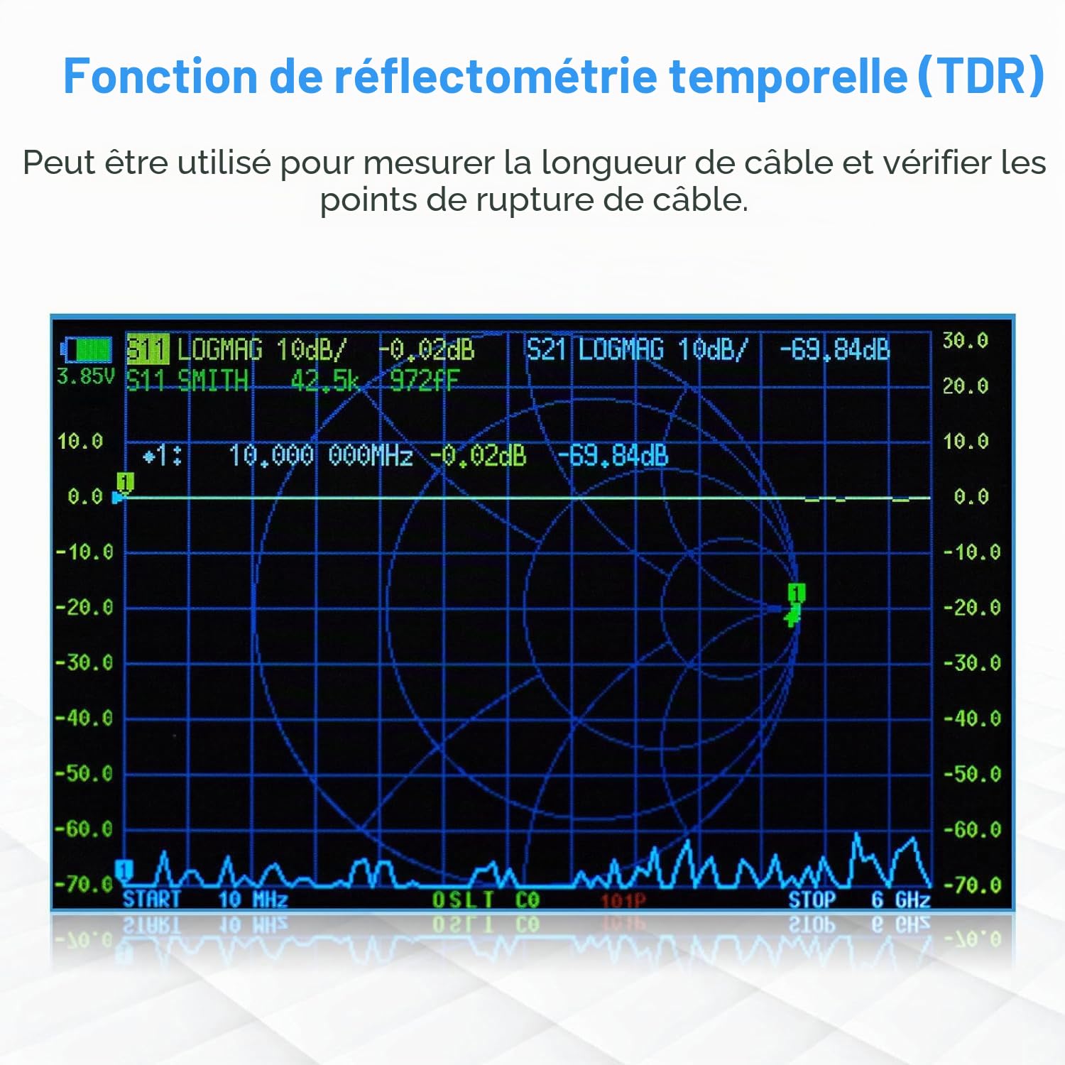 AURSINC NanoVNA-F V3 Mesureurs d'ondes Analyseur de Réseau Vectoriel Amélioré : Écran 4,3", 1MHz–6GHz, 801 points, RTC temps réel, mesure VSWR/S/phase/délai, diagramme de Smith
