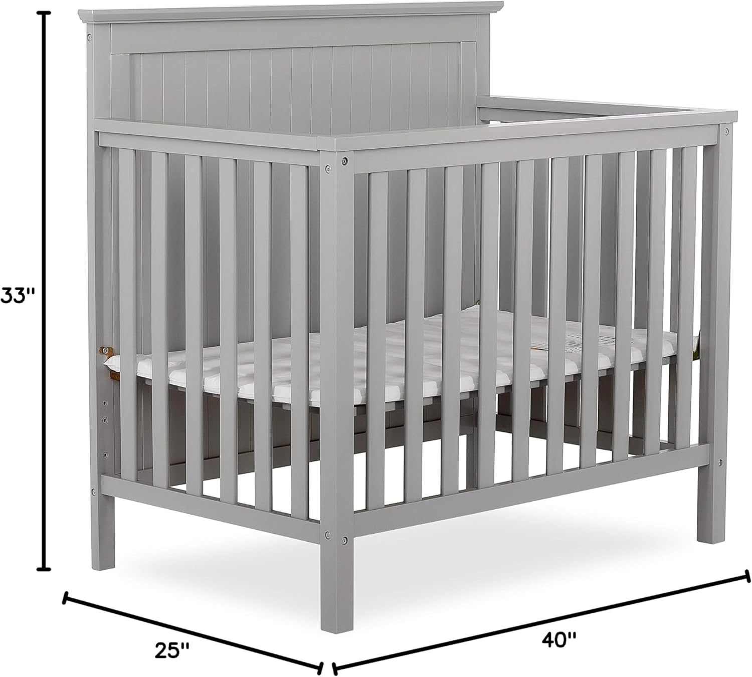 Dream On Me Ava 4-in-1 Mini Baby Crib with Daybed & Twin Bed Conversion in Pebble Grey, GreenGuard Gold & BSA, Non-Toxic Finish, 3-Position Adjustable Height, Includes 1″ Mattress Pad