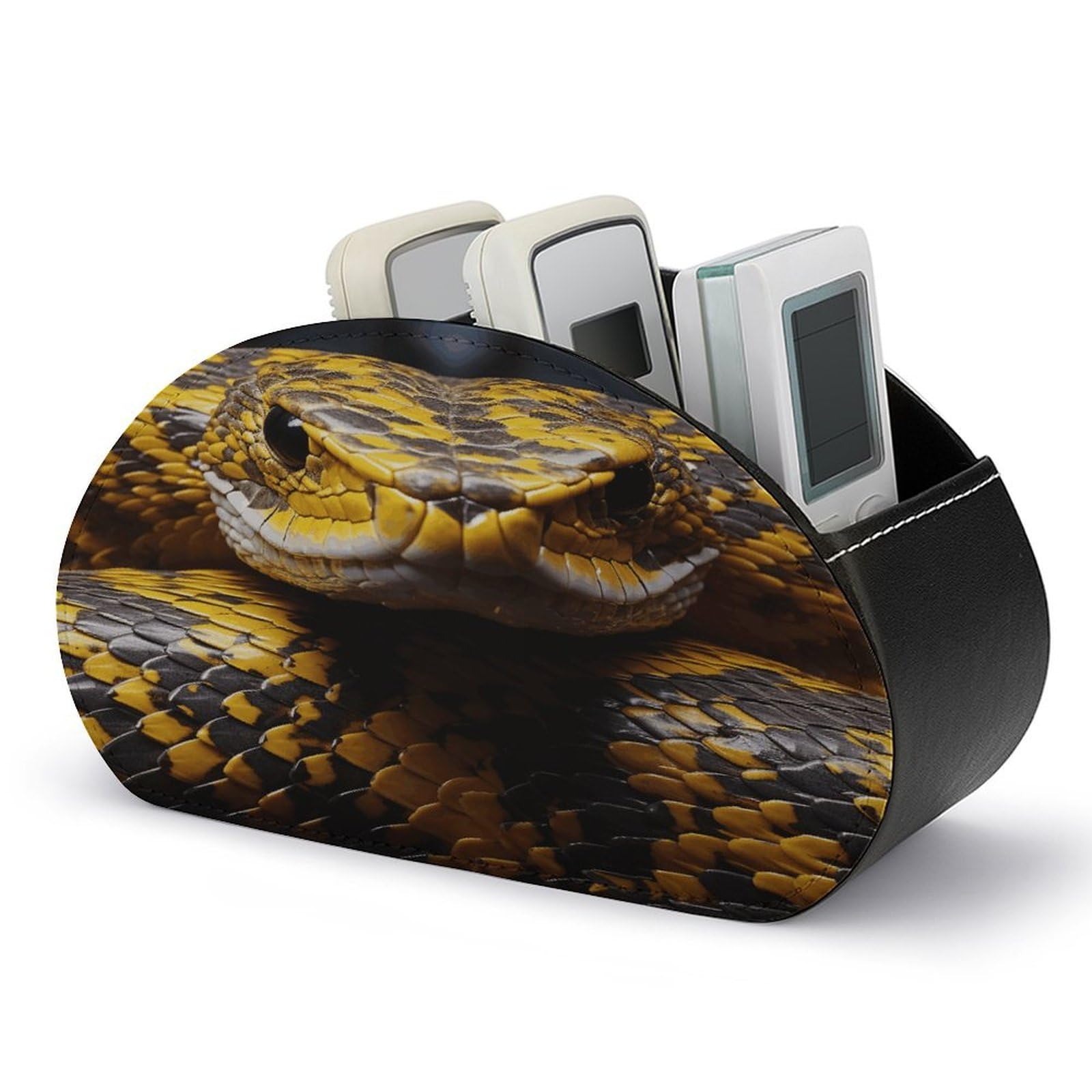 FodPand Yellow Snake Remote Control Holders PU Leather Remote Caddy Desktop Organizer with 5 Compartments TV Remote Holder Box Tray for Bedside Table Office Desk Accessories&Gift