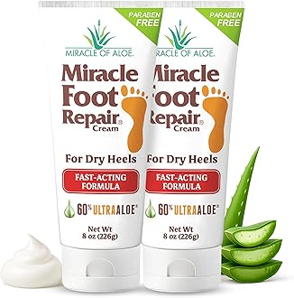 Miracle Foot Repair Cream | 8 Ounce Tube (2) | 60% Pure Aloe Vera Gel | Fast Relief for Dry, Cracked, Itchy Feet and Heels | Moisturizes | Softens | Restores Comfort | Stops Nasty Odor | Diabetic-Safe