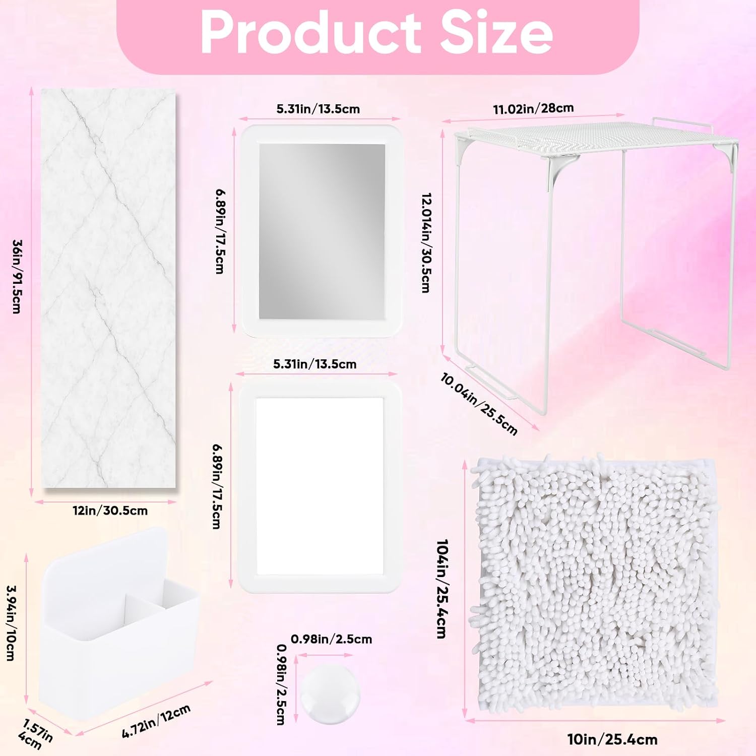 Locker Organizer and Locker Accessories Kit Includes Shelf、Rug、Mirror、Whiteboard、Storage Cup、and Magnetic Wallpaper Pink Locker Accessory for boy Back to School Essentials (White)