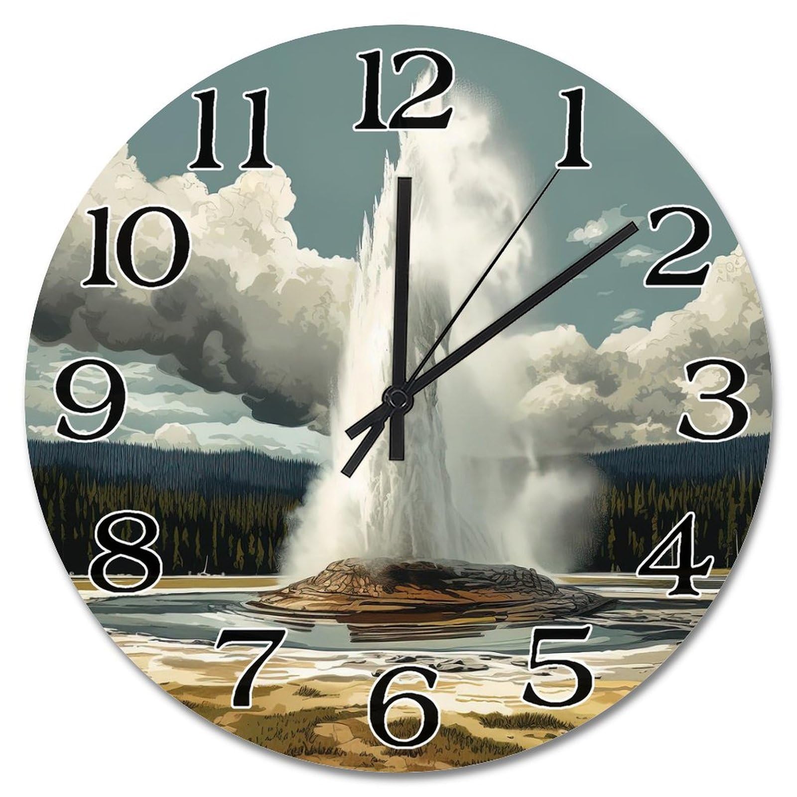 Horloge murale en bois 38 cm paysage de parc national à pile
