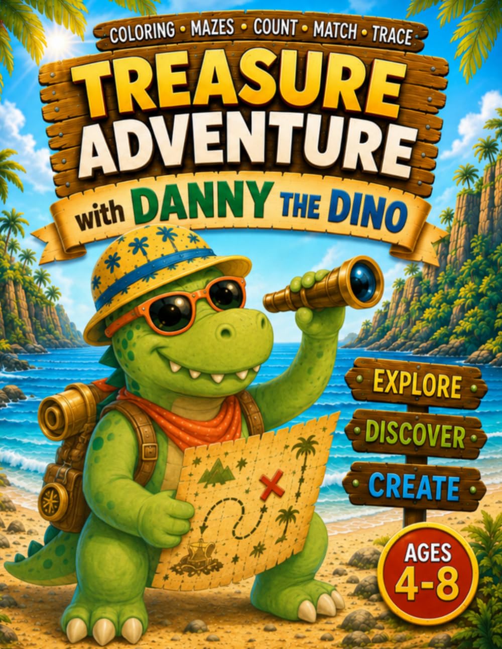 Dinosaur Coloring and Activity Book for Kids Ages 4-8: Treasure Adventure with Danny the Dino