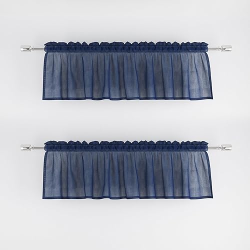 Cenefa azul de 16 pulgadas de largo, cenefa de cortina transparente para sala de estar, dormitorio, cocina, cenefa transparente para filtrar la luz,
