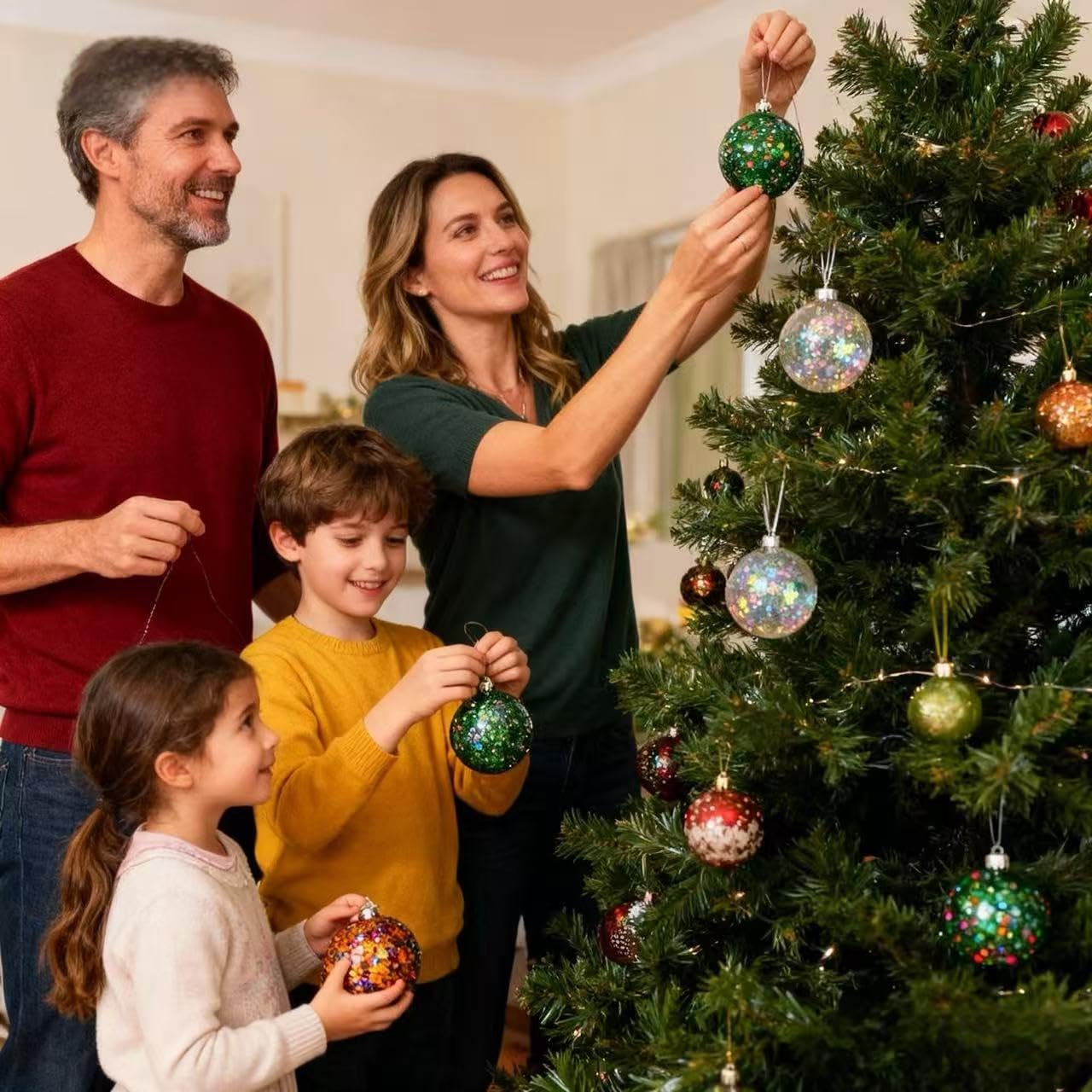 Christmas Ball Ornaments 12 Pack, 2.36inch Clear Glitter Shatterproof Ornaments for Christmas Tree Decorations, Hanging Holiday Decorations for Home, Party, Wedding, Xmas Tree Mixed Colors - Image 2