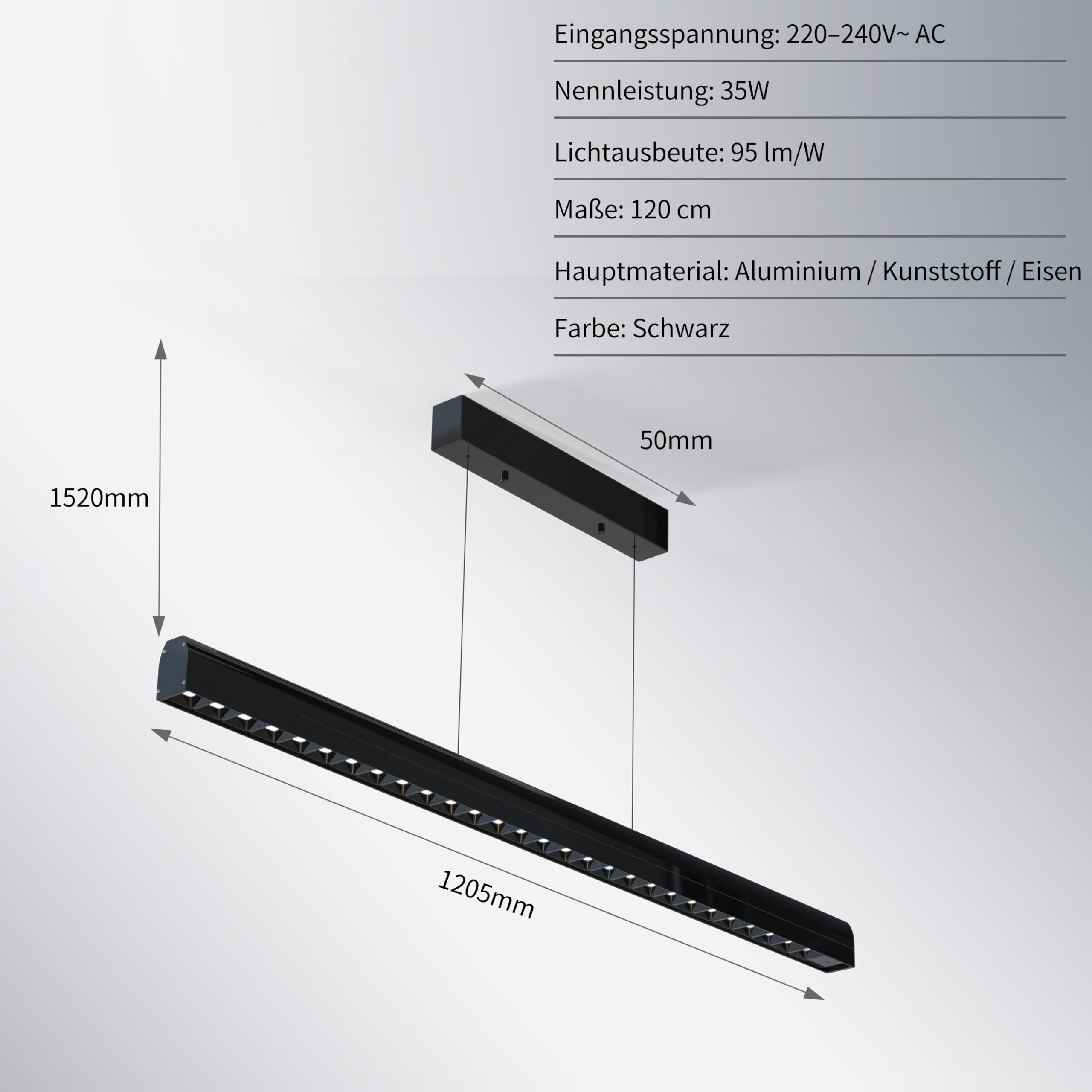 Pendelleuchte Esstisch 120cm, dimmbare Hängelampe mit Gestensteuerung, 10–100% Helligkeit & 3000K/4500K/6500K Farbtemperatur einstellbar, moderne Esstischlampe für Esszimmer, Büro