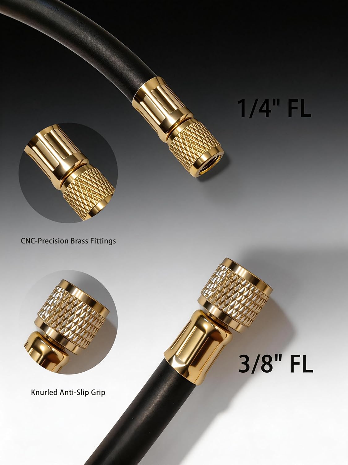 3/8" HVAC Charging Vacuum Hose| Vacuum Hose HVAC, 3/8" to 1/4" Fittings, 800 PSI Working / 4000 PSI Burst Pressure, 20 Microns, 6 Ft, 2-in-1, Compatible with R410a R134a R407C