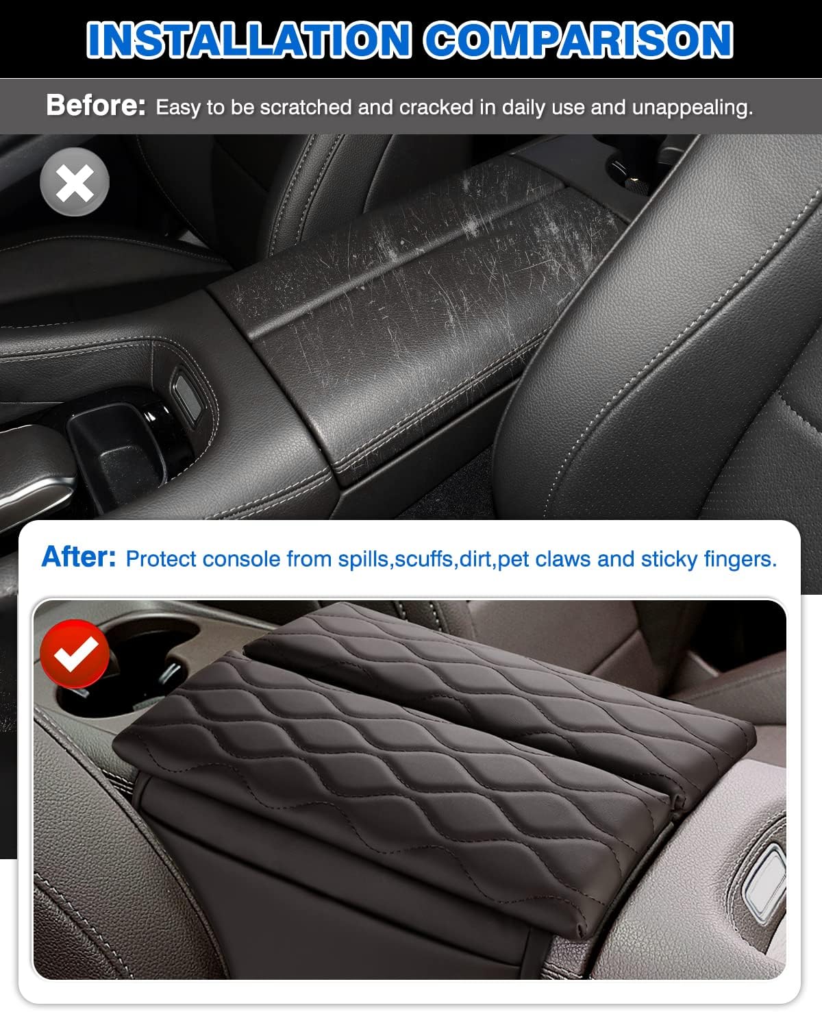 Karltys for Mercedes Benz GLE 350 Center Console Cover 2020-2025 2026 GLE 350 450 W167 & GLS 450 X167, Anti-Scratch Leather Waterproof GLE 350 Armrest Console Cover with Storage Pockets (Brown)