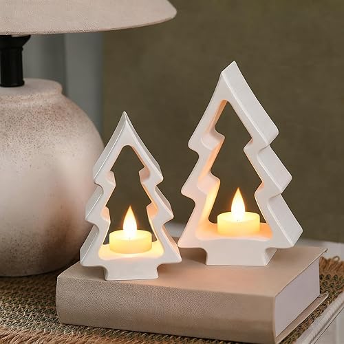 Miniatura 6 de 2 portavelas de árbol de Navidad, portavelas de madera blanca, candelabros rústicos de madera para decoración de mesa de Navidad, centro de mesa,