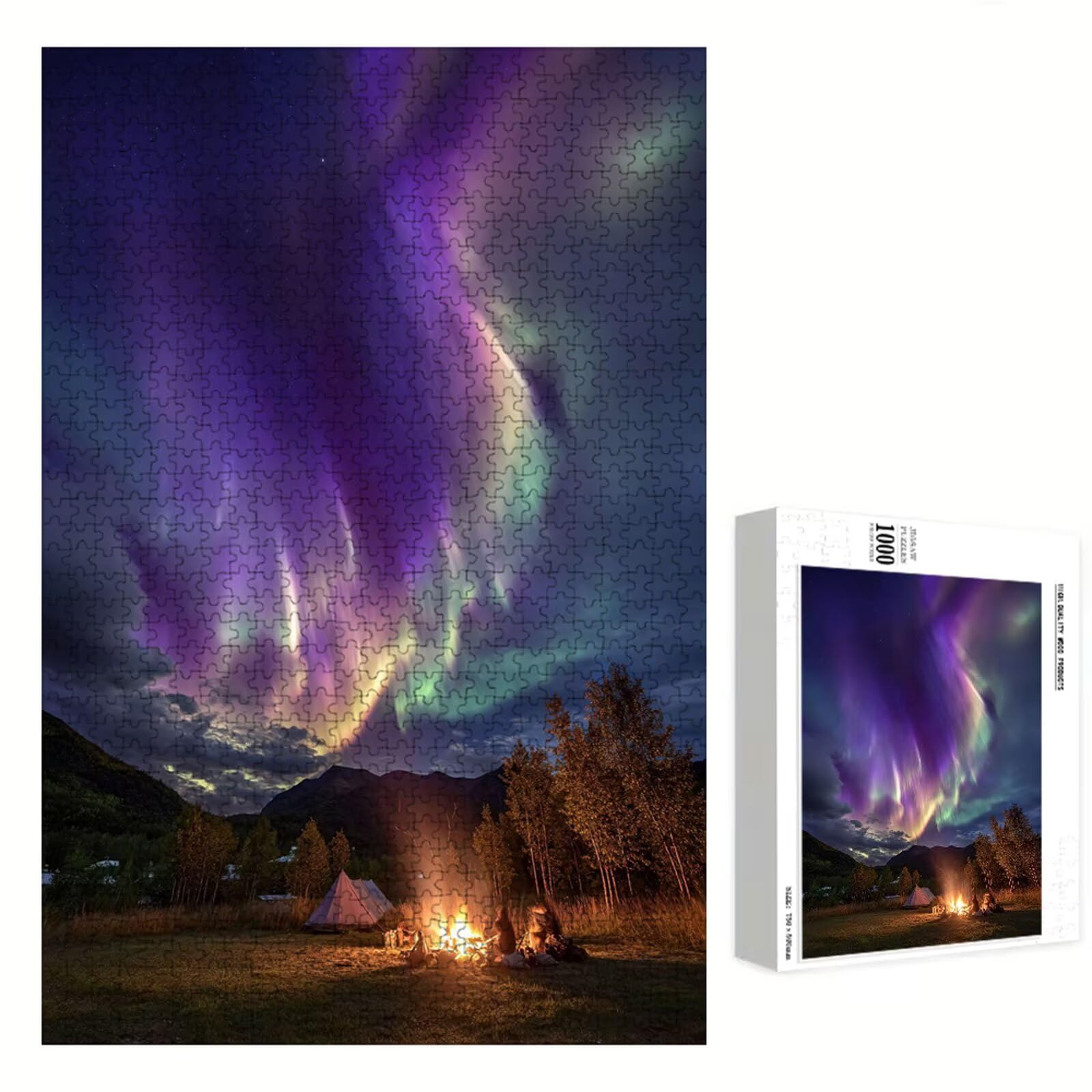 Puzzle 1000 Pezzi - Aurora & Paesaggio - Puzzle in Legno Durevole con Lettere sul Retro - 75 x 50 cm - Hobby Creativo Senza Polvere - Articolo per Collezionisti e 14 Anni in Su P3#1320