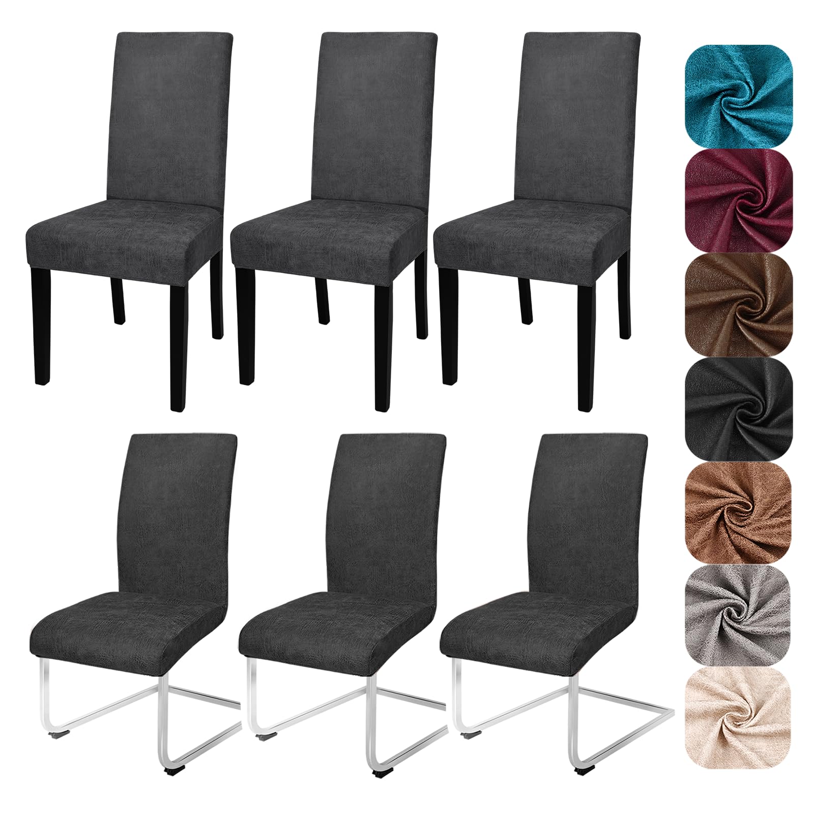 Alishomtll Lot de 6 housses de chaise en cuir synthétique extensible - Noir | Housse de chaise élastique universelle lavable pour chaises de salle à manger, cuisine, mariage