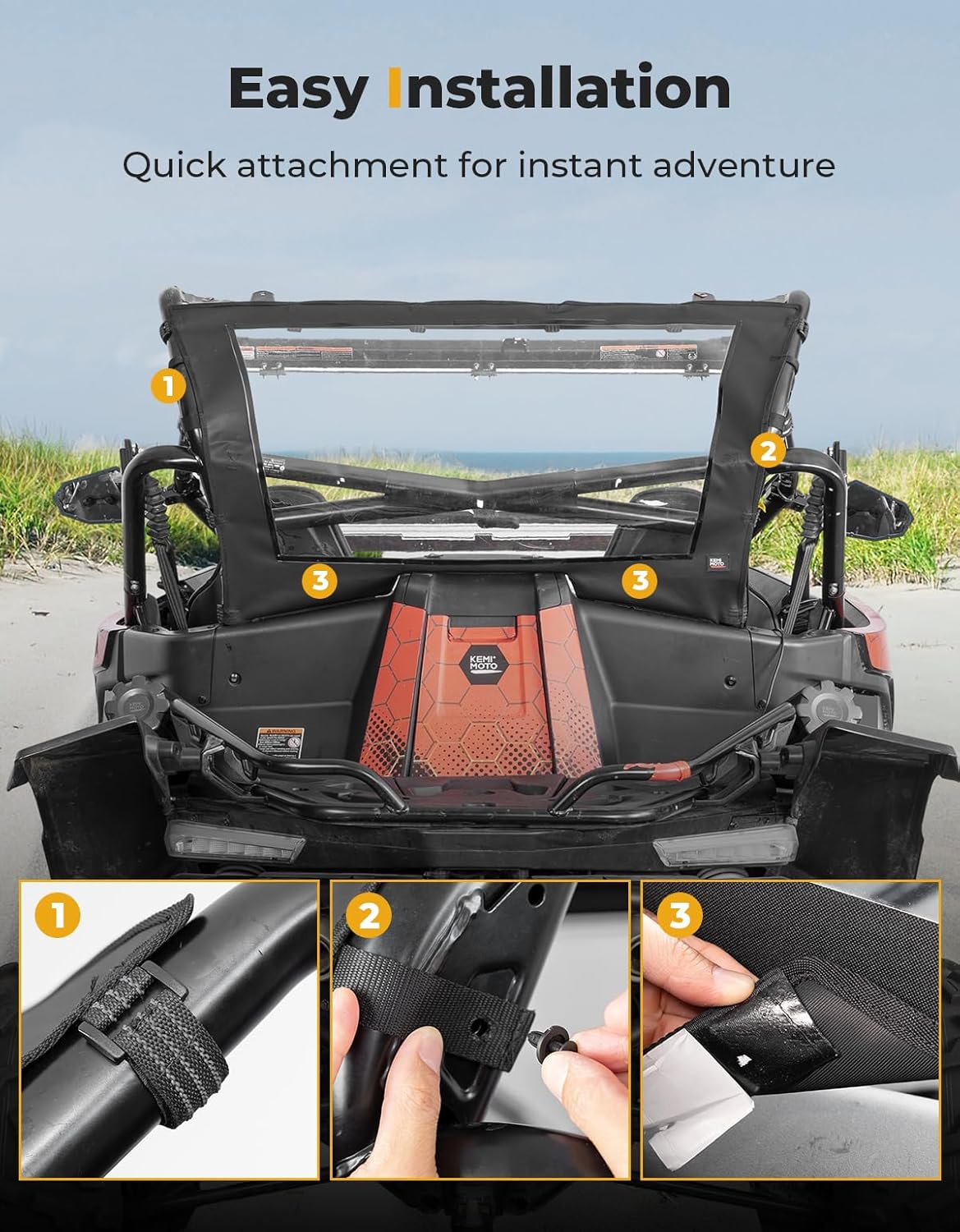 KEMIMOTO UTV Soft Windshield Fully Waterproof Rear Windshield Compatible with CFMOTO ZForce 950 HO HOEX 2020-2024 / CFMOTO ZForce 950 Sport 2020-2022, Rear Panel Clear Transparent Window