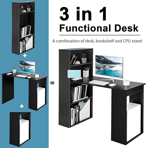 Miniatura 5 de Tangkula Escritorio para computadora con estantería, escritorio de estudio de escritura con estantes de almacenamiento y soporte para CPU, estación