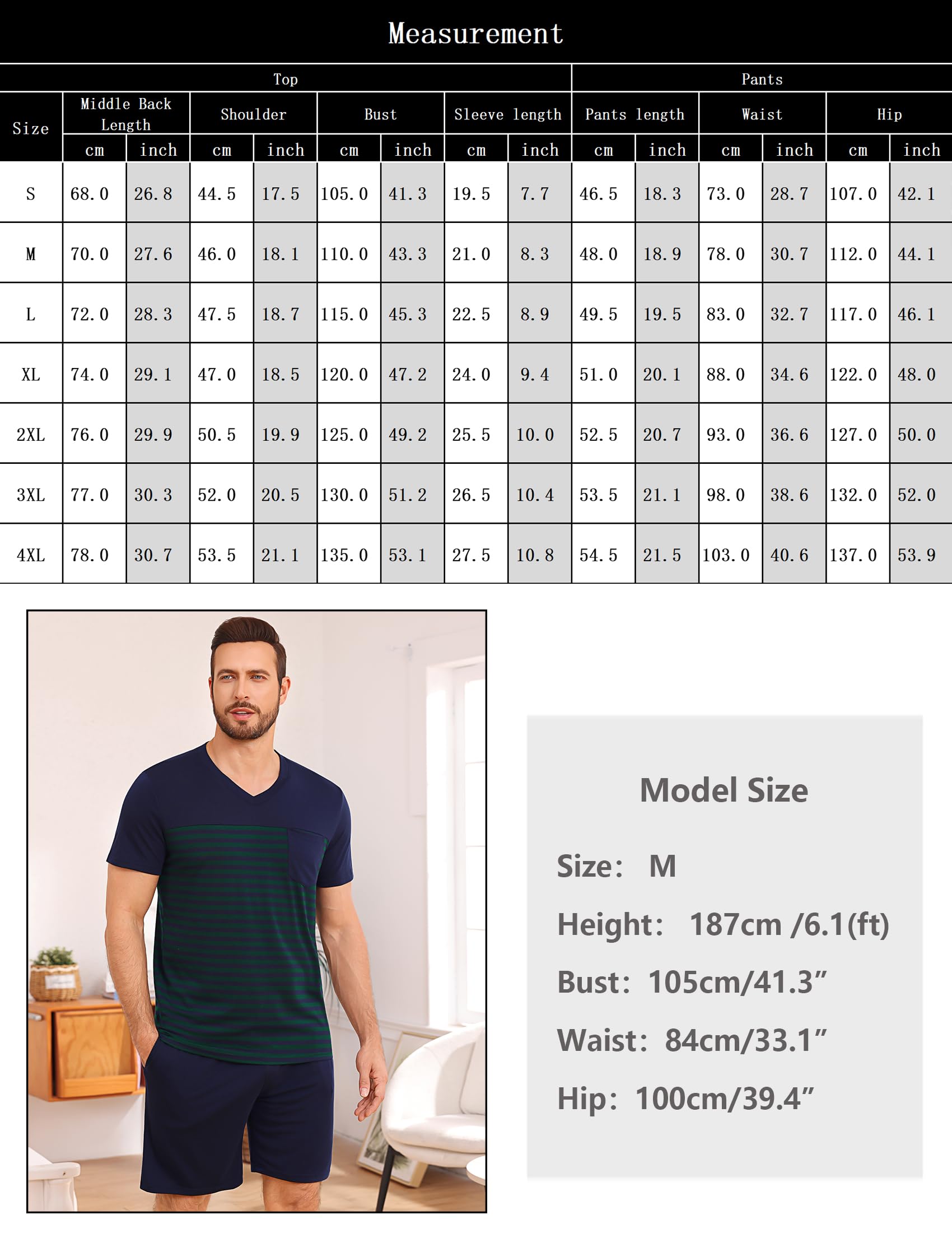 Litherday Schlafanzug Herren Pyjama Kurz Shorty Sommer Baumwolle Zweiteiliger Nachtwäsche Set Kurzarm Schlafanzüge für Männer