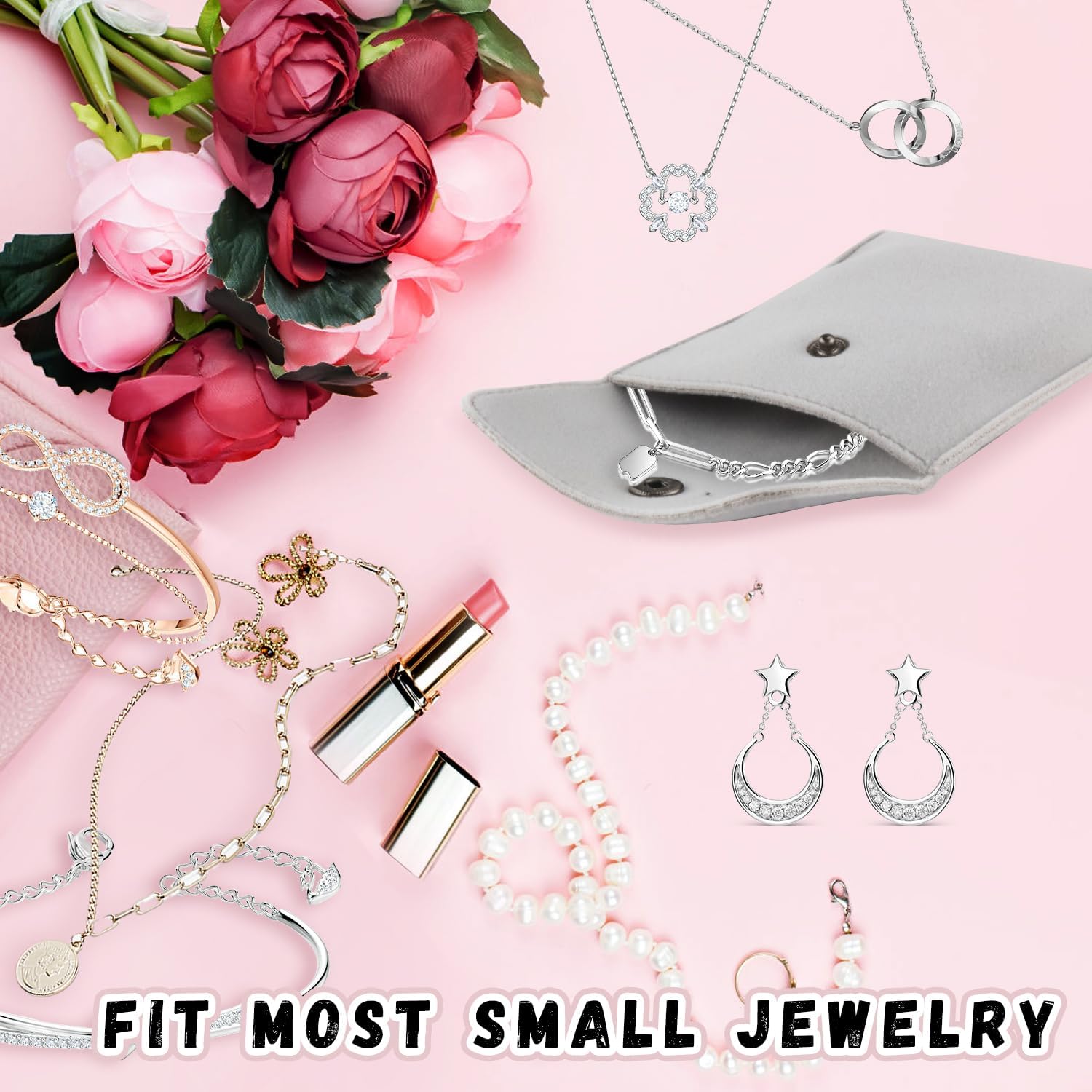 10 Packs Velvet Jewelry Pouch with Snap Button,8.5 * 10cm Small Bracelet Packaging Bags,Envelope Style Storage Bags,Gift Bags for Rings Necklace Earrings Watch,Grey image 4