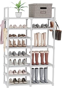 Shoe Rack 8-Tier Shoe Storage Shelf, 30 Pairs Metal Shoe Storage Rack Organizer, Space Saving Tall and Boots Storage Shelf Holder for Entryway, Corridor, Garage White