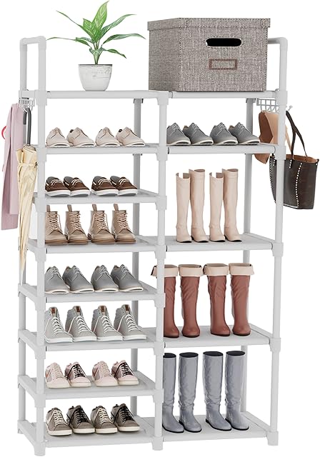 Shoe Rack 8-Tier Shoe Storage Shelf, 30 Pairs Metal Shoe Storage Rack Organizer, Space Saving Tall and Boots Storage Shelf Holder for Entryway, Corridor, Garage White