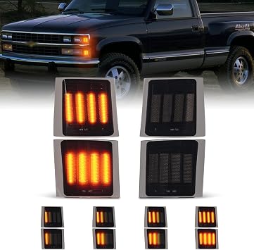 POPMOTORZ 4 حزمة LED الزاوية الأمامية ضوء علامة جانبية مصابيح تجميع مجموعة Chevy C / K Series 1500 2500 3500 Chevy Tahoe / Chevy Suburban / Chevrolet Silverado 1994-1998 Pickup Truck Smoked Len