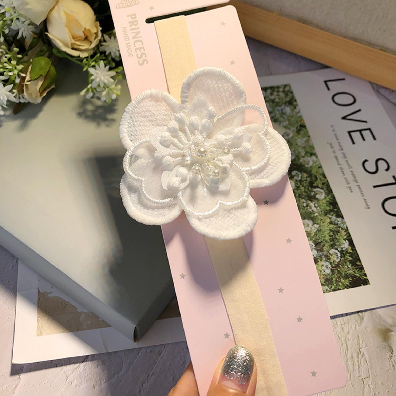 ICKEYOU Baby Headband with Bow Lace Cute Soft White Butterfly Knot Headbands for Newborn Toddler Kids Christening Party Hair Accessories (Style 1, Elasticity)