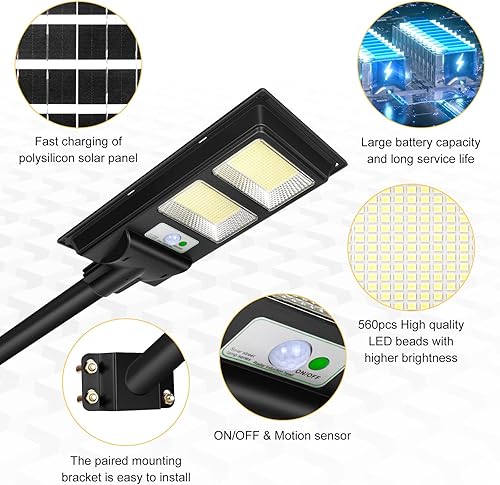Miniatura 6 de Wstan 6000LM 200W Luz solar de calle al aire libre, 568LED luces solares súper brillantes, con control de luz y sensor de movimiento PIR, anochecer