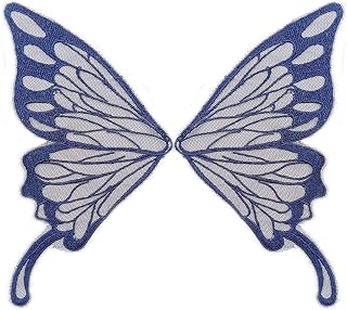 5pairs Fairy Wings Sew on Patches Butterfly Lace Appliques Tulle Organza Fabric Wings Embroidery Collar Neckline Trims Embellishments DIY Garment Dress Supplies (Navy)