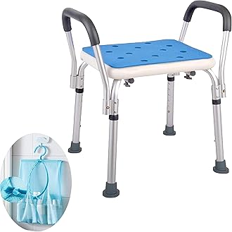 Medokare Shower Chair with Padded Seat - Shower Bench for Seniors with Tote Bag and Handles, Shower Stool Bath Chair for Elderly, Handicap Tub Shower Seats for Adults (White Stool with Rail)