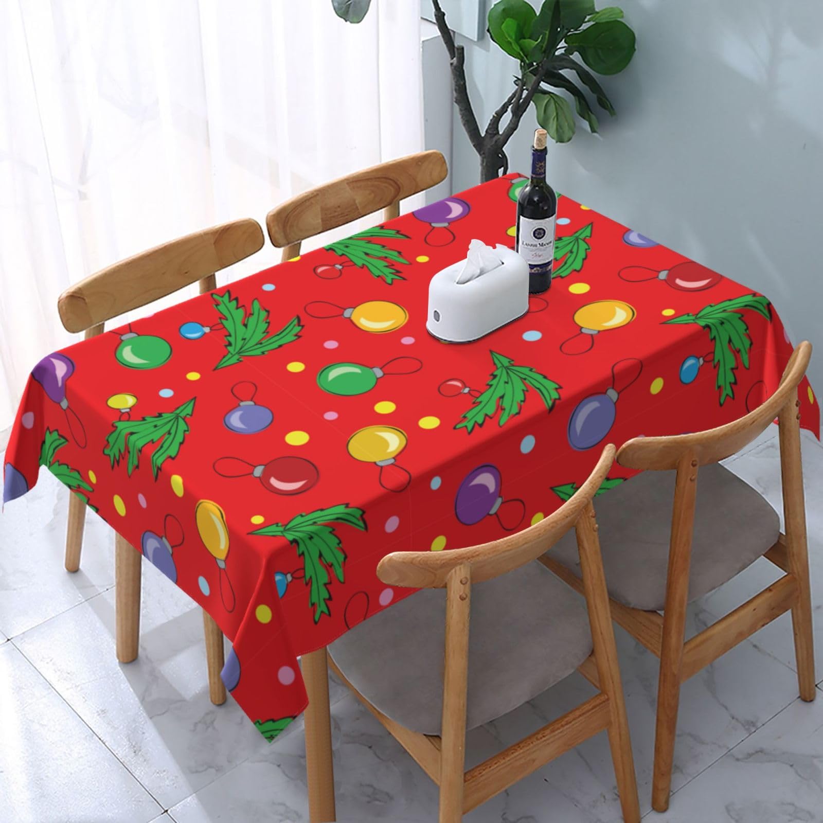 JunHeArt Merry Christmas Cute Santa Pattern Tablecloth Rectangle Table Cover Washable Table Cloths Decor For Kitchen 54" X 72"
