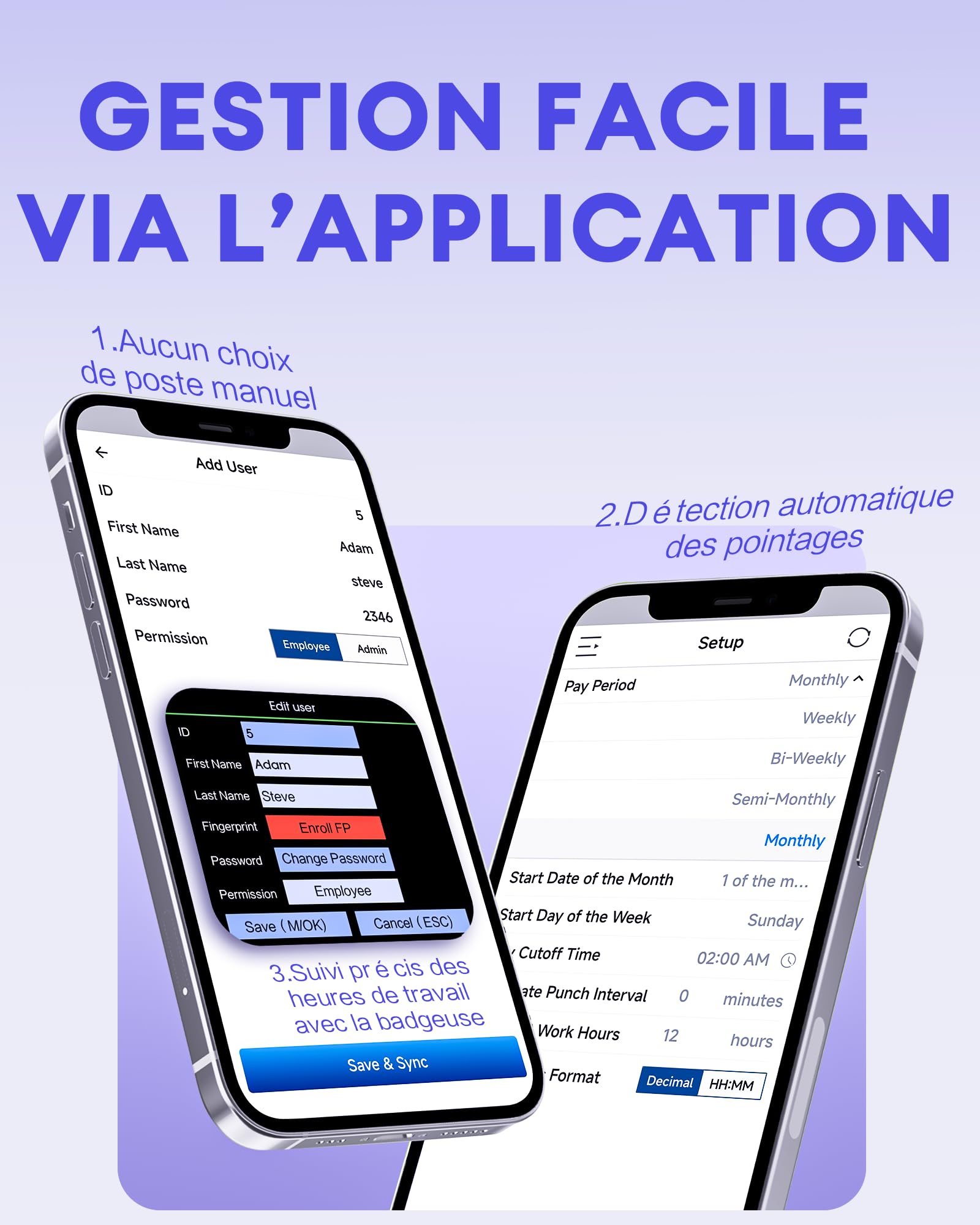 NGTeco WiFi Pointeuse pour Employés Petite Entreprise, W3 WiFi Biométrique Pointeuse à Empreinte Digitale, pointeuse horaire Personnel avec APP pour iOS Android (Français)