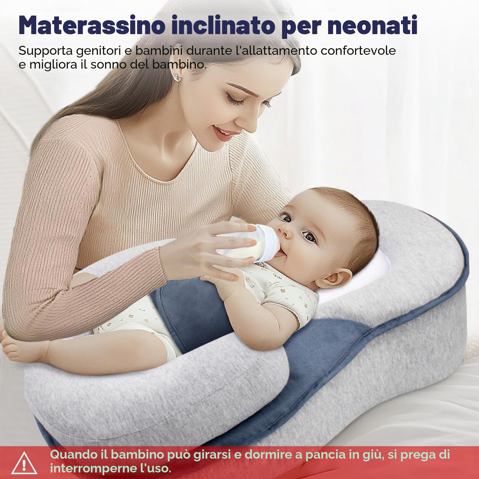 Cuscino per Neonati per reflusso e digestione - Inclinazione 15°, Cinghie di Sicurezza, Supporto ergonomico, Cuscino per L'Allattamento, Grande 25,6" x15,7 x11,8