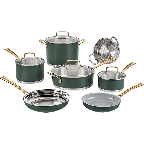 Cuisinart Cookware Set, 11 Piece Stainless Steel Cookware Pots and Pans, Home and Kitchen Durable Stainless Steel for Everyday Cooking, Matte Thyme, MT89G-11