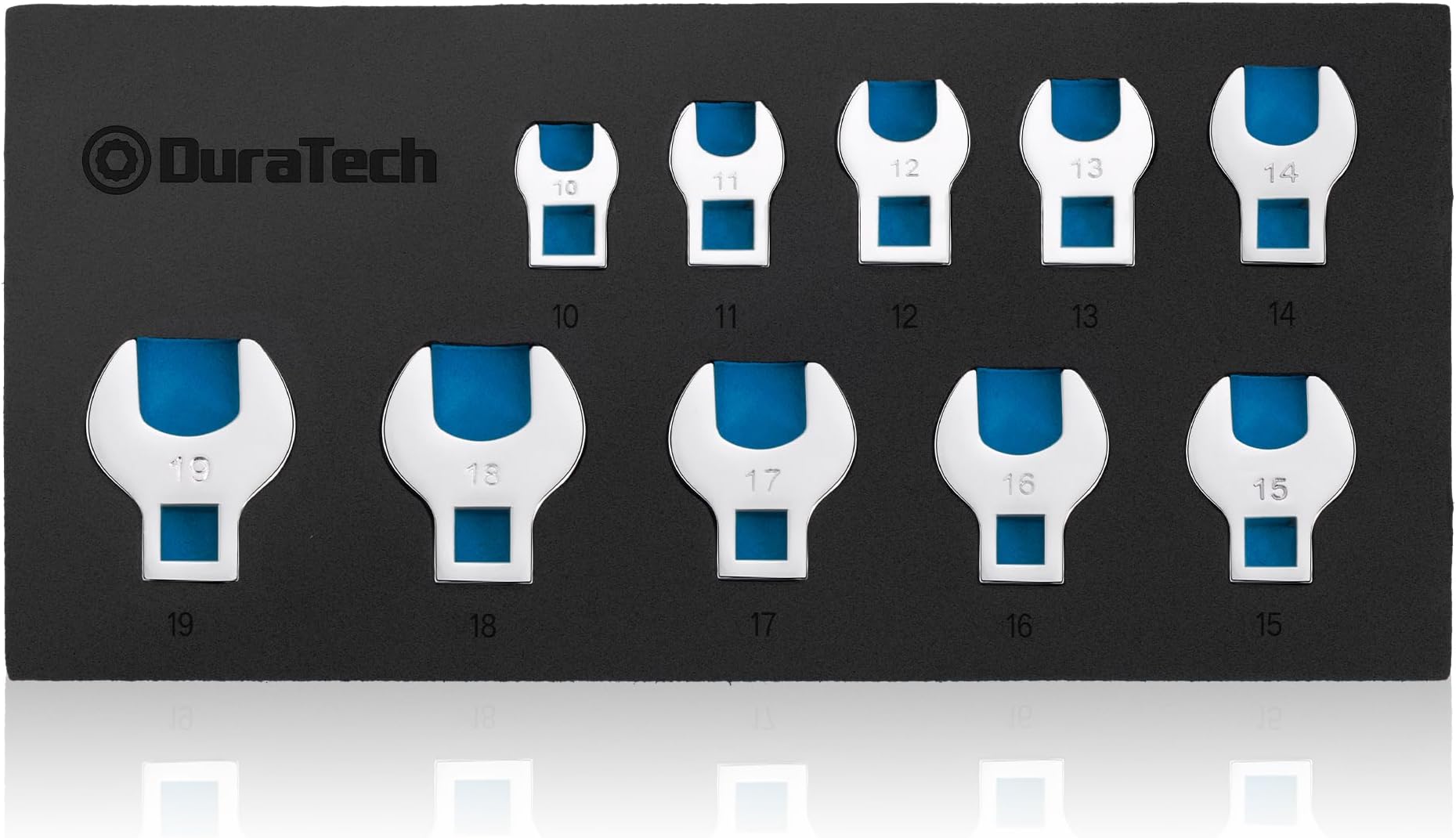 10-Piece 3/8" Drive Crowfoot Spanner Set 10–19 mm, Metric Open End Crowfoot Wrench Set, Chrome Vanadium Steel, with EVA Foam Organizer for Ratchet, Torque Wrench & Extensions