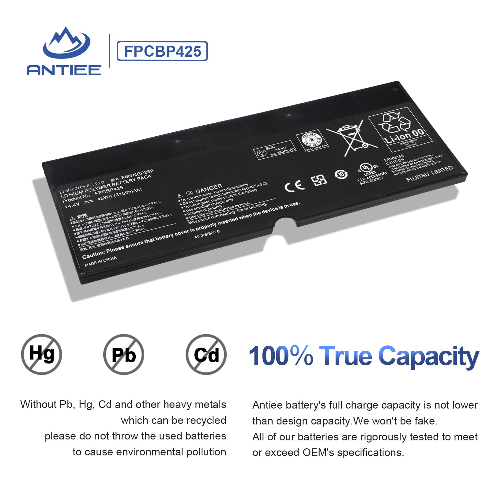 ANTIEE FPCBP425 Laptop Batterie per Compatible with Fujitsu LifeBook T904 | T935 T936 U745 2-in-1 Ultrabook Series Notebook FMVNBP232 FPB0315S Replacement Batterie 14.4V 45Wh 3150mAh