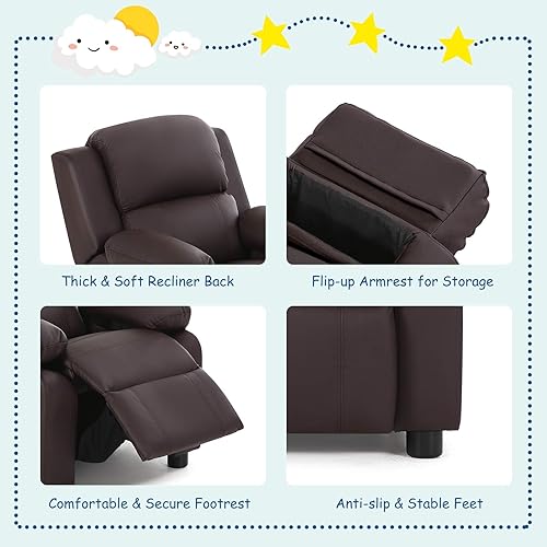 Miniatura 6 de HONEY JOY Silla reclinable para niños, silla de descanso 2 en 1 con reposabrazos, reposapiés ajustable y reposacabezas, silla reclinable para niños