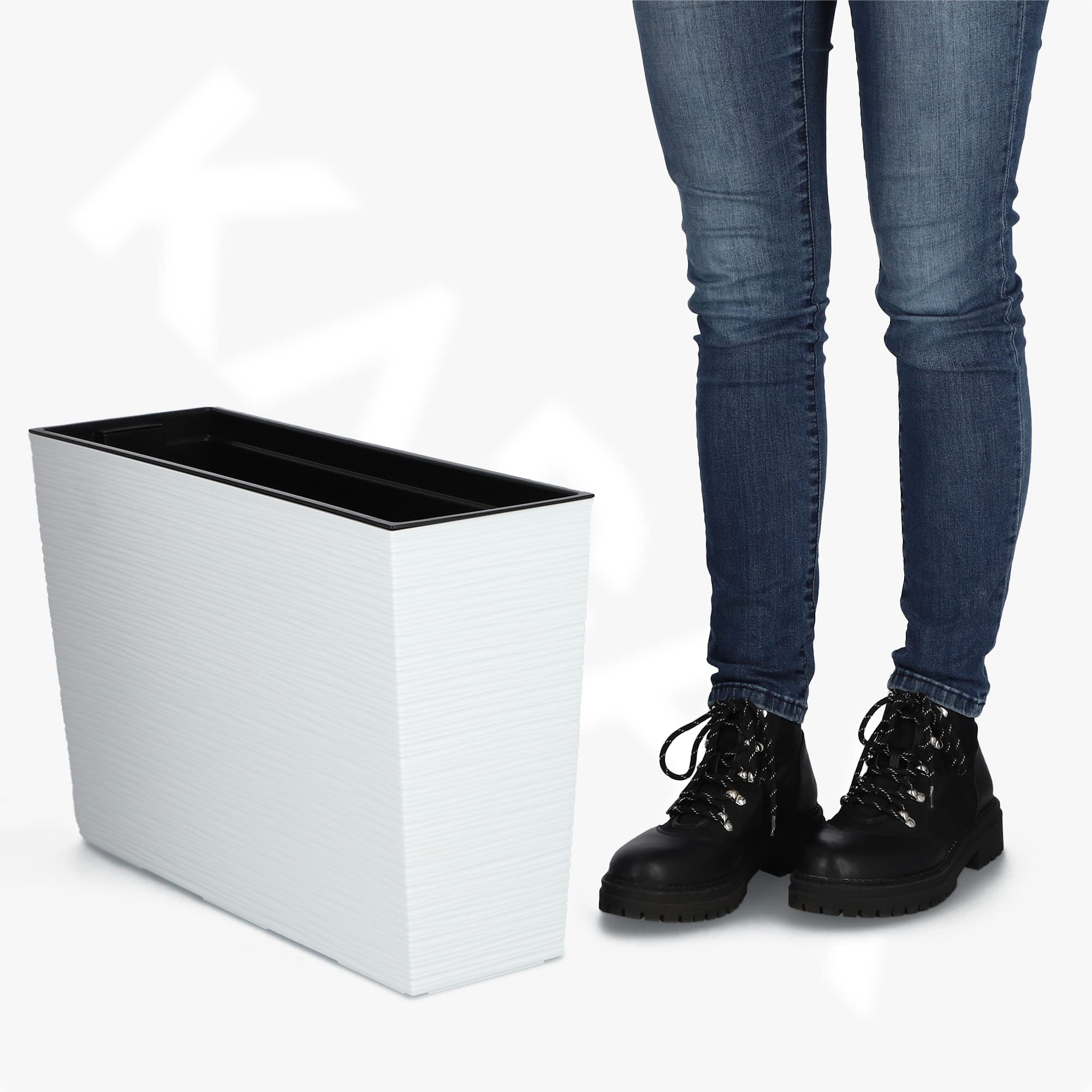 KADAX Flower Box in plastica, 18,5x55,7 cm, 5 colori, vaso di fiori con nastri di irrigazione, scatola di con inserto, gioco floreale (rettangolare, pattern graffi, bianco)