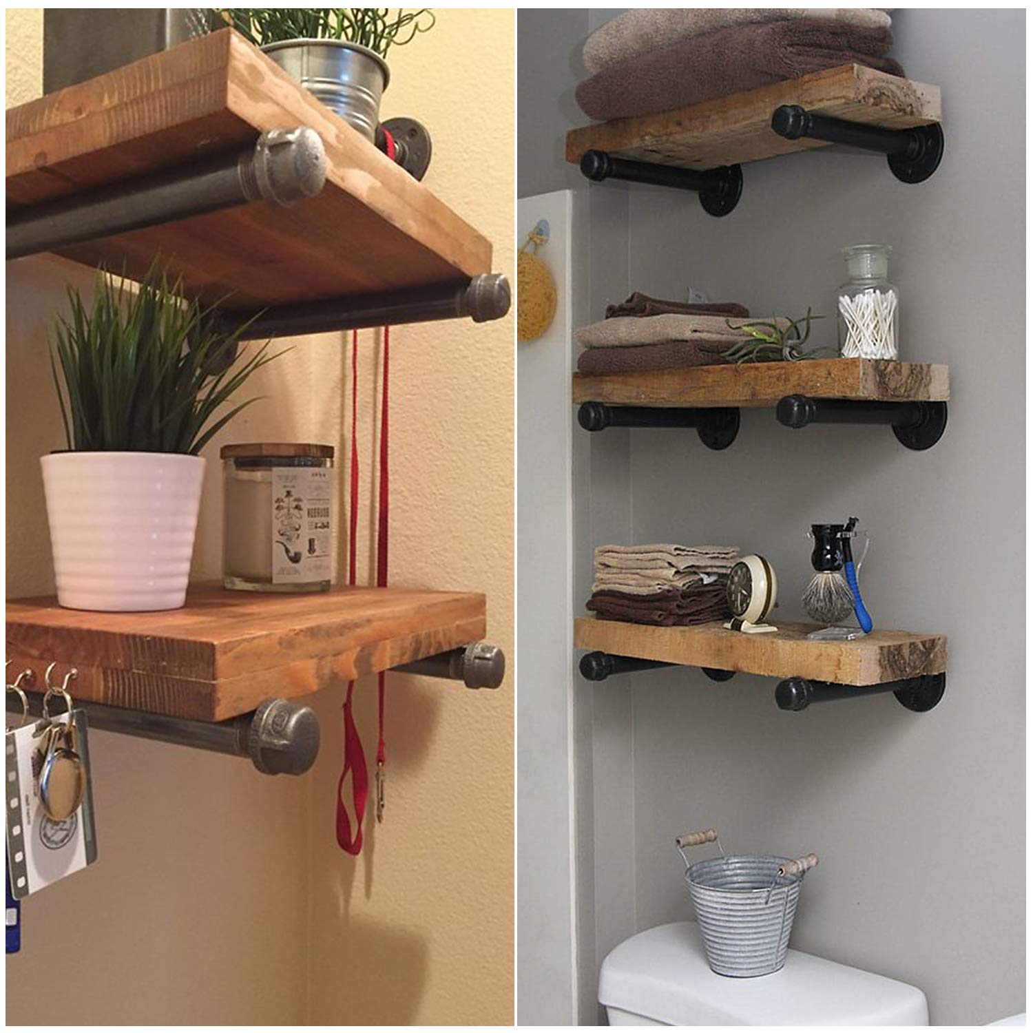 Buy Industrial Pipe Shelf Brackets 12 inch Set of 4, Rustic Floating