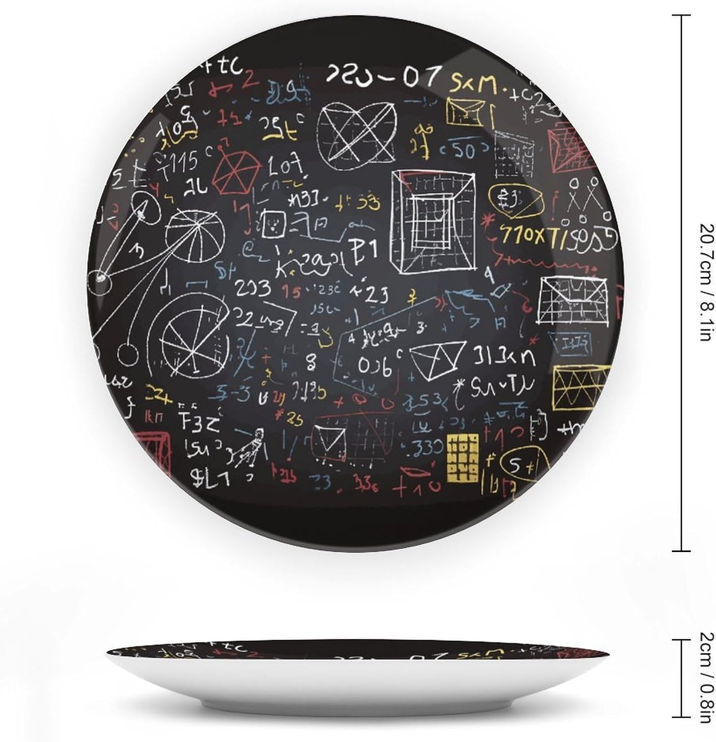 Mathematics And Physics Bone China Decorative Plate with Display Stand, Ceramic Ornaments Plate for Wall Hanging, Personalized Porcelain Plates for Office, Living Room 8inch