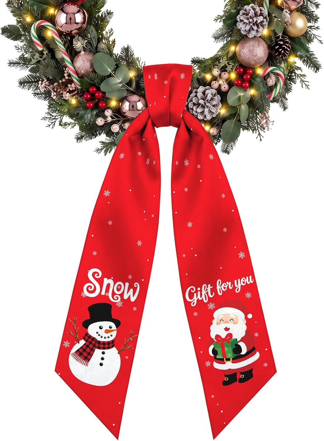 Purefun Christmas Wreath Sash for Front Door Wreath (Santa Snowman Gift)
