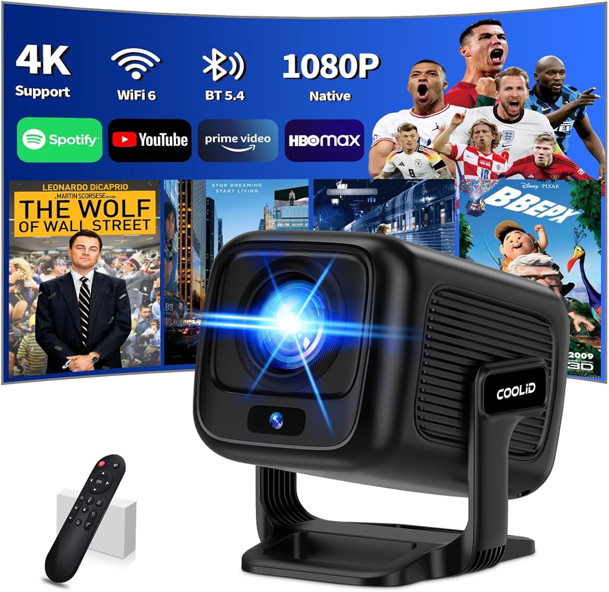 [Built-in App] Mini Projector 1080P FHD 4K Support Projector with Mouse Portable Projector with WiFi and Bluetooth 180° Adjustable Auto Keystone Portable Projector 4K : Electronics